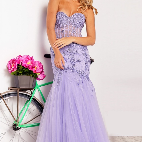 Jovani Blush Mermaid Sleeveless Sequin Sheer Corset‎ Formal Long Prom Gown SZ 10 - Picture 2 of 12